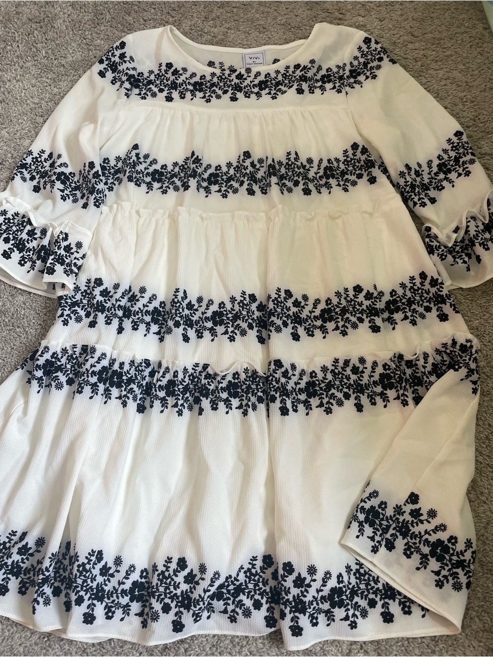 ViVI White Long-Sleeve Tiered Dress with Black Floral Print
